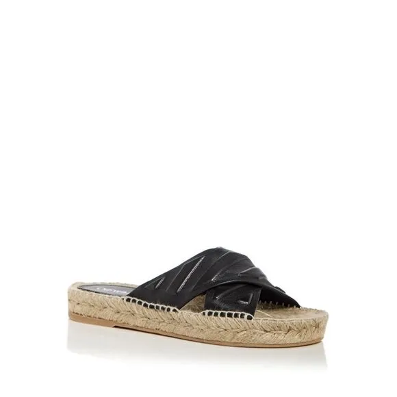 OFF WHITE Womens Black Espadrille Diag Lea Platform Slide Sandals Shoes 38