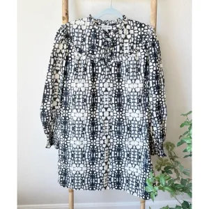 Olivia James Long Sleeve Black and White Patterned Dress