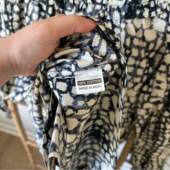Olivia James Long Sleeve Black and White Patterned Dress