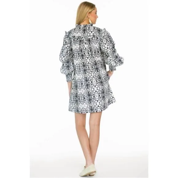 Olivia James Long Sleeve Black and White Patterned Dress