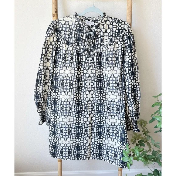 Olivia James Long Sleeve Black and White Patterned Dress