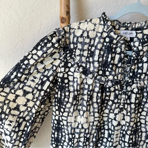 Olivia James Long Sleeve Black and White Patterned Dress