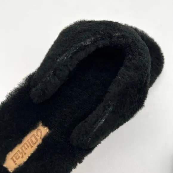 OLUKAI Kipe'a Heu Shearling Flip Flop Sandal Slipper Mens Black Flat Thong