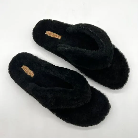 OLUKAI Kipe'a Heu Shearling Flip Flop Sandal Slipper Mens Black Flat Thong