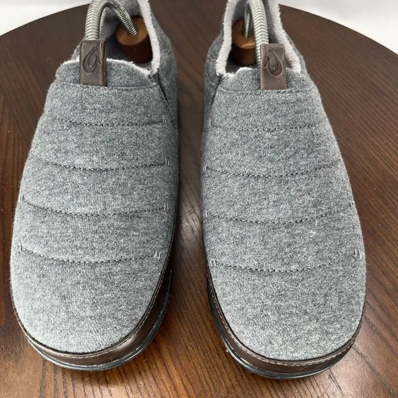 OluKai Mahana Slipper Men's 10 Gray Comfort Quilted Slip On Shoes 10451-6C40