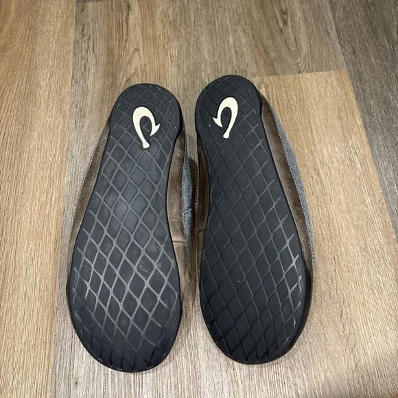 Olukai Mahana Slippers House Shoes Loafers Men's 8 Gray Quilted Terry Lined