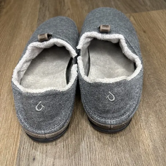 Olukai Mahana Slippers House Shoes Loafers Men's 8 Gray Quilted Terry Lined