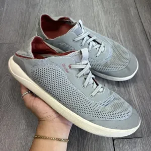 Olukai Moku Pae Men's Sz 10 M Gray Mesh Lace Up Low Top Breathable Boat Shoes