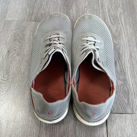 Olukai Moku Pae Men's Sz 10 M Gray Mesh Lace Up Low Top Breathable Boat Shoes