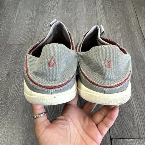 Olukai Moku Pae Men's Sz 10 M Gray Mesh Lace Up Low Top Breathable Boat Shoes