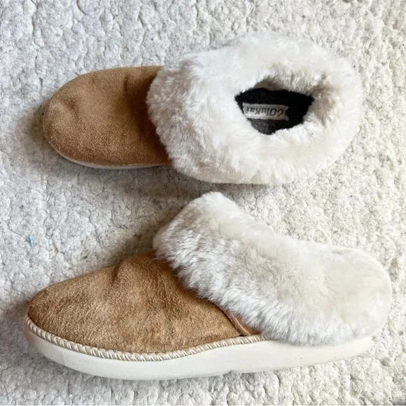 OluKai: Slip On Ku‘i Tan Suede /Bone Indoor Outdoor Slippers Size 8