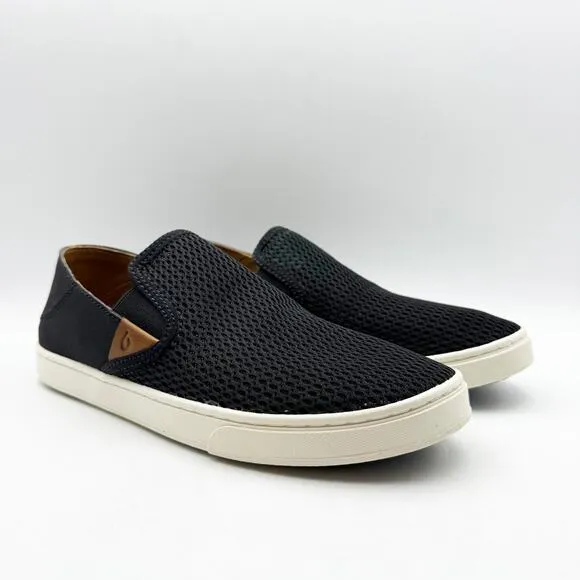 OluKai Womens Pehuea Casual Shoes US 8.5 EU 38.5 Black Slip On Dual Goring NIB