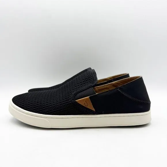 OluKai Womens Pehuea Casual Shoes US 8.5 EU 38.5 Black Slip On Dual Goring NIB