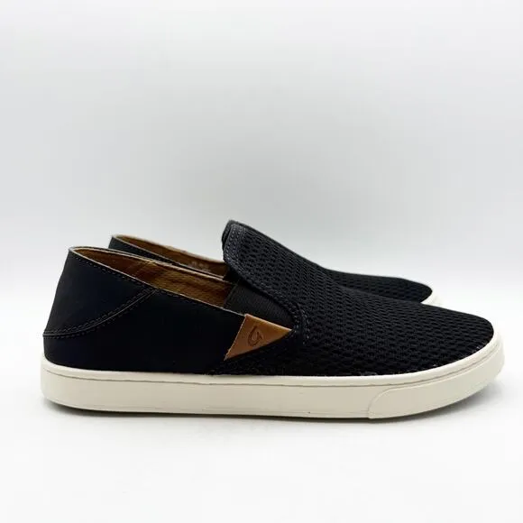 OluKai Womens Pehuea Casual Shoes US 8.5 EU 38.5 Black Slip On Dual Goring NIB