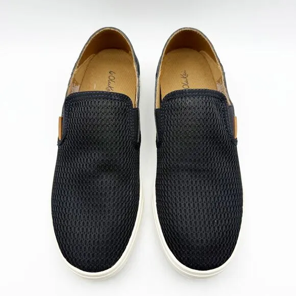 OluKai Womens Pehuea Casual Shoes US 8.5 EU 38.5 Black Slip On Dual Goring NIB