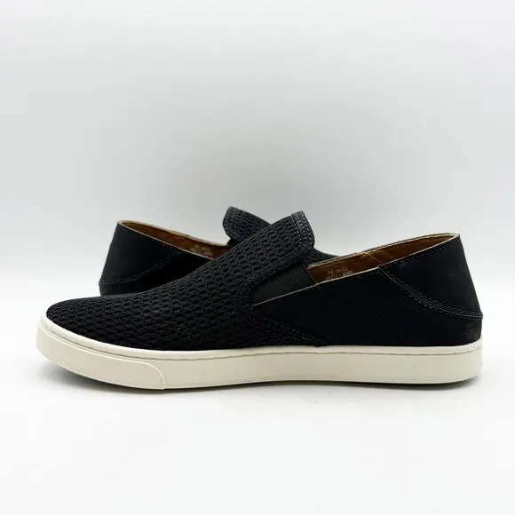 OluKai Womens Pehuea Casual Shoes US 8.5 EU 38.5 Black Slip On Dual Goring NIB