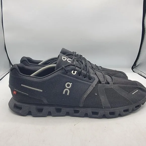 On Cloud 5 Mens 12.5 Triple Black Athletic Shoes Lightweight Breathable Casual