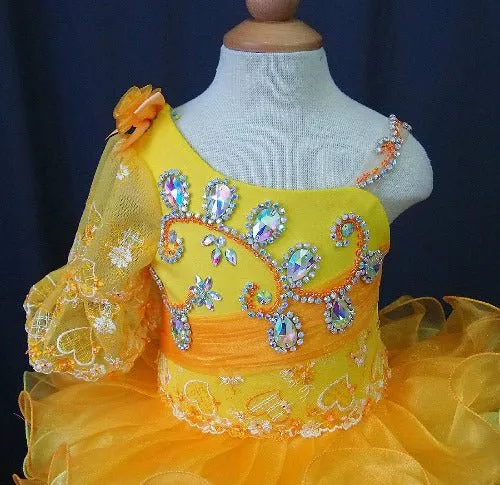 One Shoulder Glitz Baby Girl Cupcake Pageant Dress