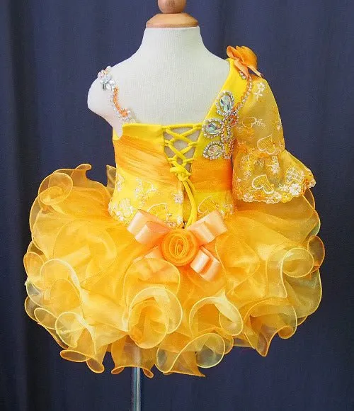 One Shoulder Glitz Baby Girl Cupcake Pageant Dress
