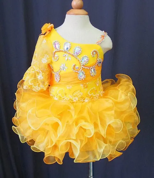 One Shoulder Glitz Baby Girl Cupcake Pageant Dress