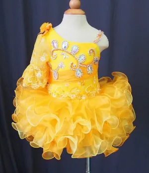 One Shoulder Glitz Baby Girl Cupcake Pageant Dress