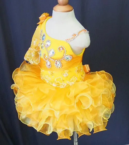 One Shoulder Glitz Baby Girl Cupcake Pageant Dress