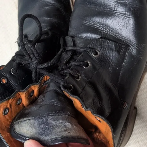 One True Saxon Distressed Black Leather Lace Up Boots
