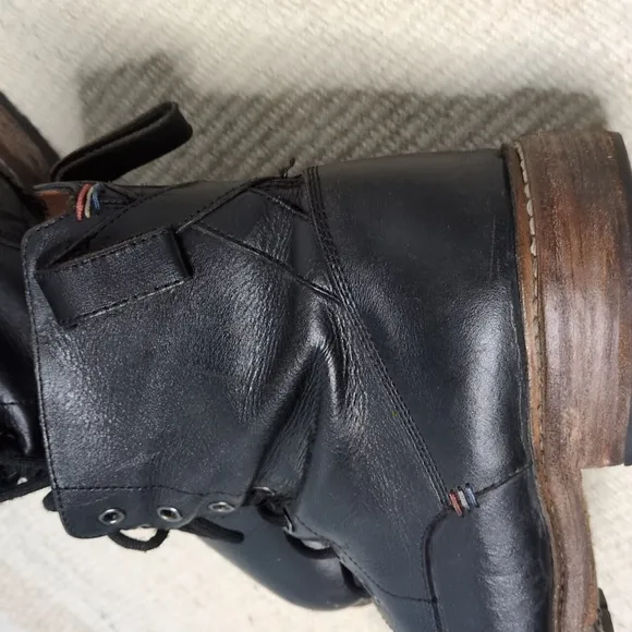 One True Saxon Distressed Black Leather Lace Up Boots