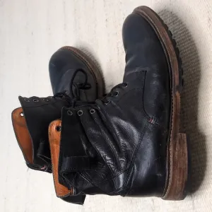 One True Saxon Distressed Black Leather Lace Up Boots