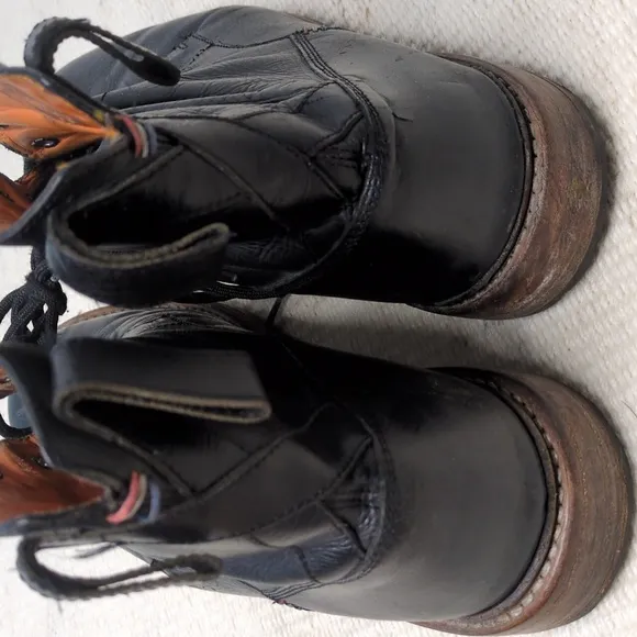 One True Saxon Distressed Black Leather Lace Up Boots