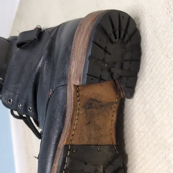 One True Saxon Distressed Black Leather Lace Up Boots