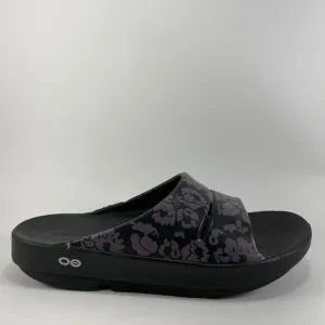 Oofos Ooahh Slide Sandals Womens Size 9 Black Comfort Recovery Shoes Floral