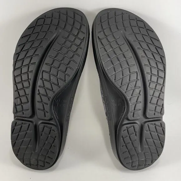 Oofos Ooahh Slide Sandals Womens Size 9 Black Comfort Recovery Shoes Floral