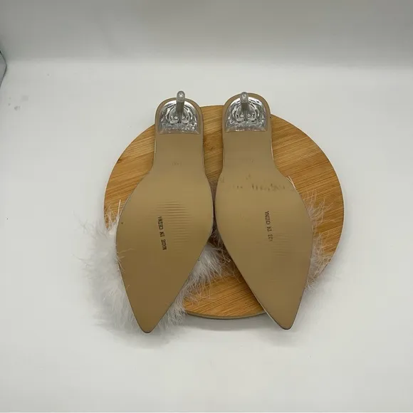 Open Toe Fluffy Feather Stiletto Heels Slippers Dress Sandal Party Heels