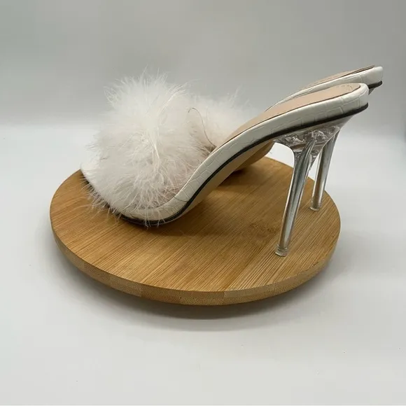 Open Toe Fluffy Feather Stiletto Heels Slippers Dress Sandal Party Heels