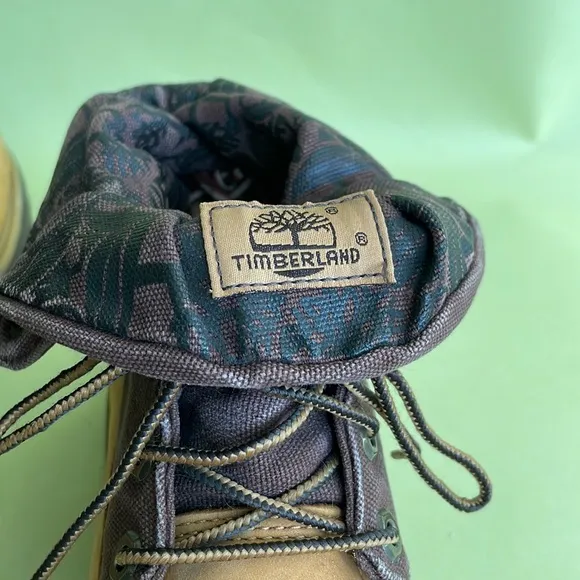 Orange/brown Timberland canvas/leather combat boots