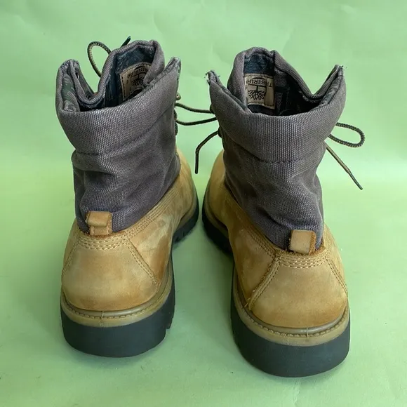 Orange/brown Timberland canvas/leather combat boots