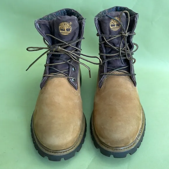 Orange/brown Timberland canvas/leather combat boots