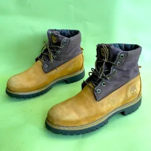 Orange/brown Timberland canvas/leather combat boots