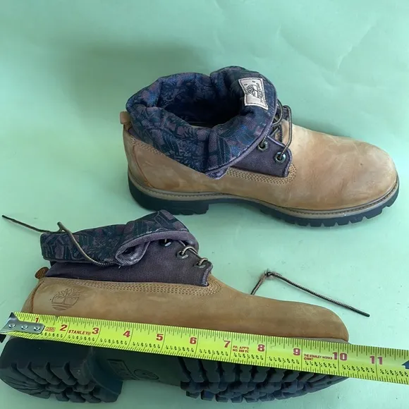 Orange/brown Timberland canvas/leather combat boots