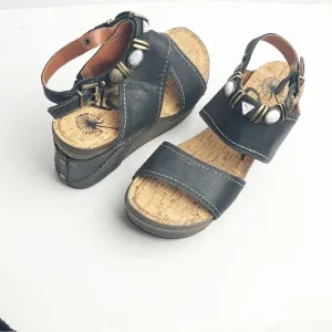 OTBT Layover Leather Upper Adjustable Beaded Ankle Straps Platform Wedge Sandals