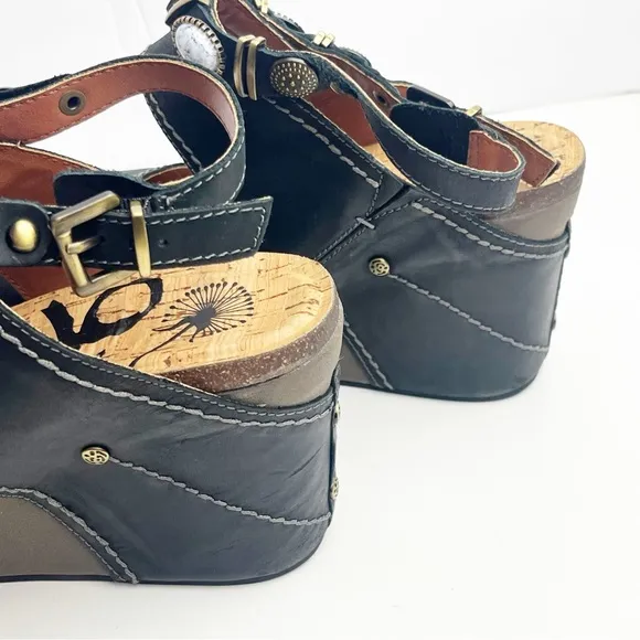 OTBT Layover Leather Upper Adjustable Beaded Ankle Straps Platform Wedge Sandals