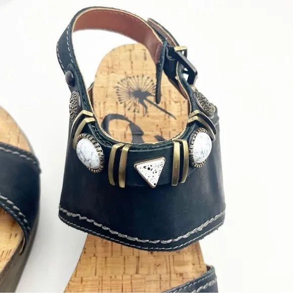 OTBT Layover Leather Upper Adjustable Beaded Ankle Straps Platform Wedge Sandals