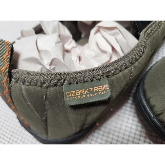 Ozark Trail Men's Puffer Quilted Olive Green Comfort Slip On Slippers Size 11-12