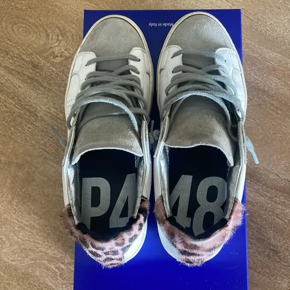 P448 Thea Platform Sneakers Gray with Pink leopard on heal