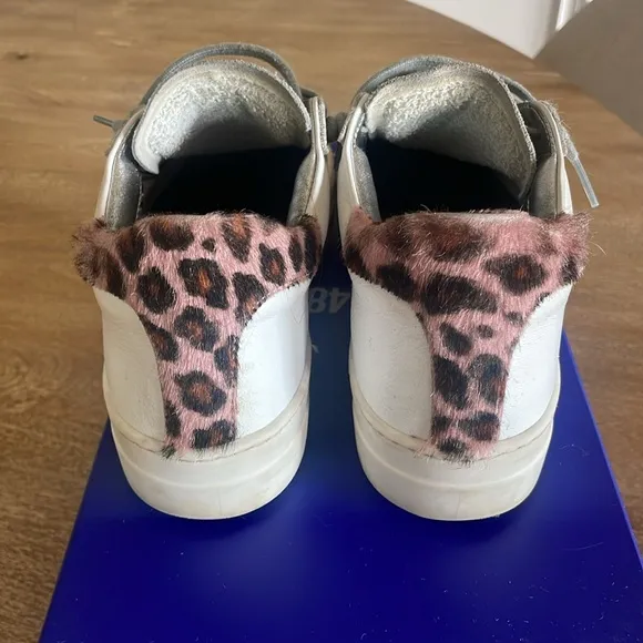 P448 Thea Platform Sneakers Gray with Pink leopard on heal