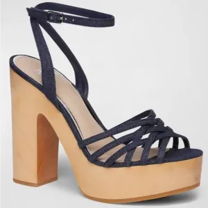 PAIGE Chelsey Woven Platform Sandal In Indigo Denim Size 7 New no box