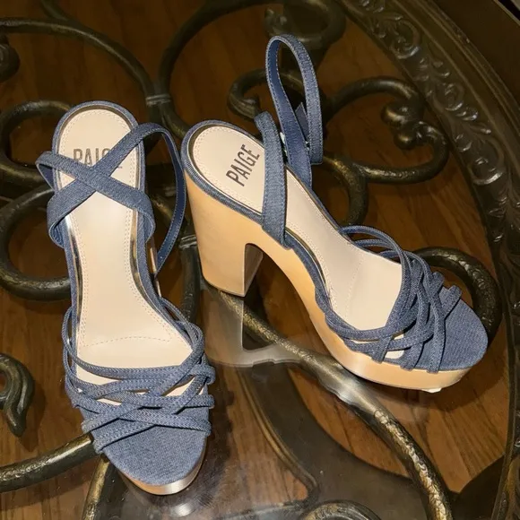 PAIGE Chelsey Woven Platform Sandal In Indigo Denim Size 7 New no box