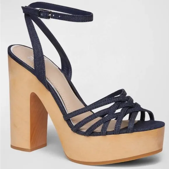 PAIGE Chelsey Woven Platform Sandal In Indigo Denim Size 7 New no box