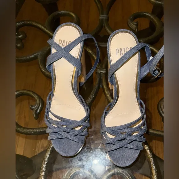 PAIGE Chelsey Woven Platform Sandal In Indigo Denim Size 7 New no box